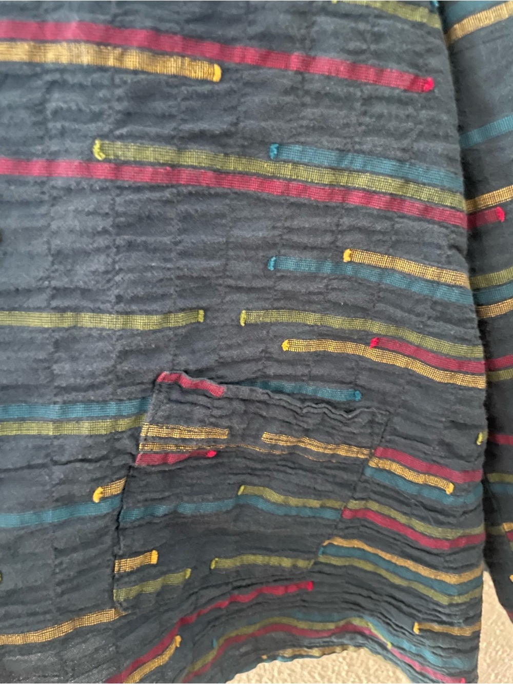 HABITAT Peruvian Ruch Collar Shirt Navy Blue Multicolor Stripe Size M Laganlook - Picture 4 of 6